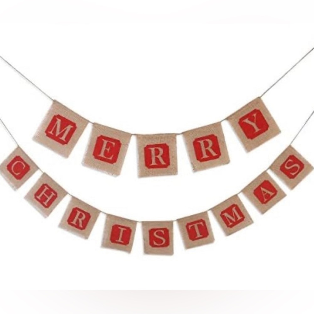 Merry Christmas Jute Burlap Banner *New*